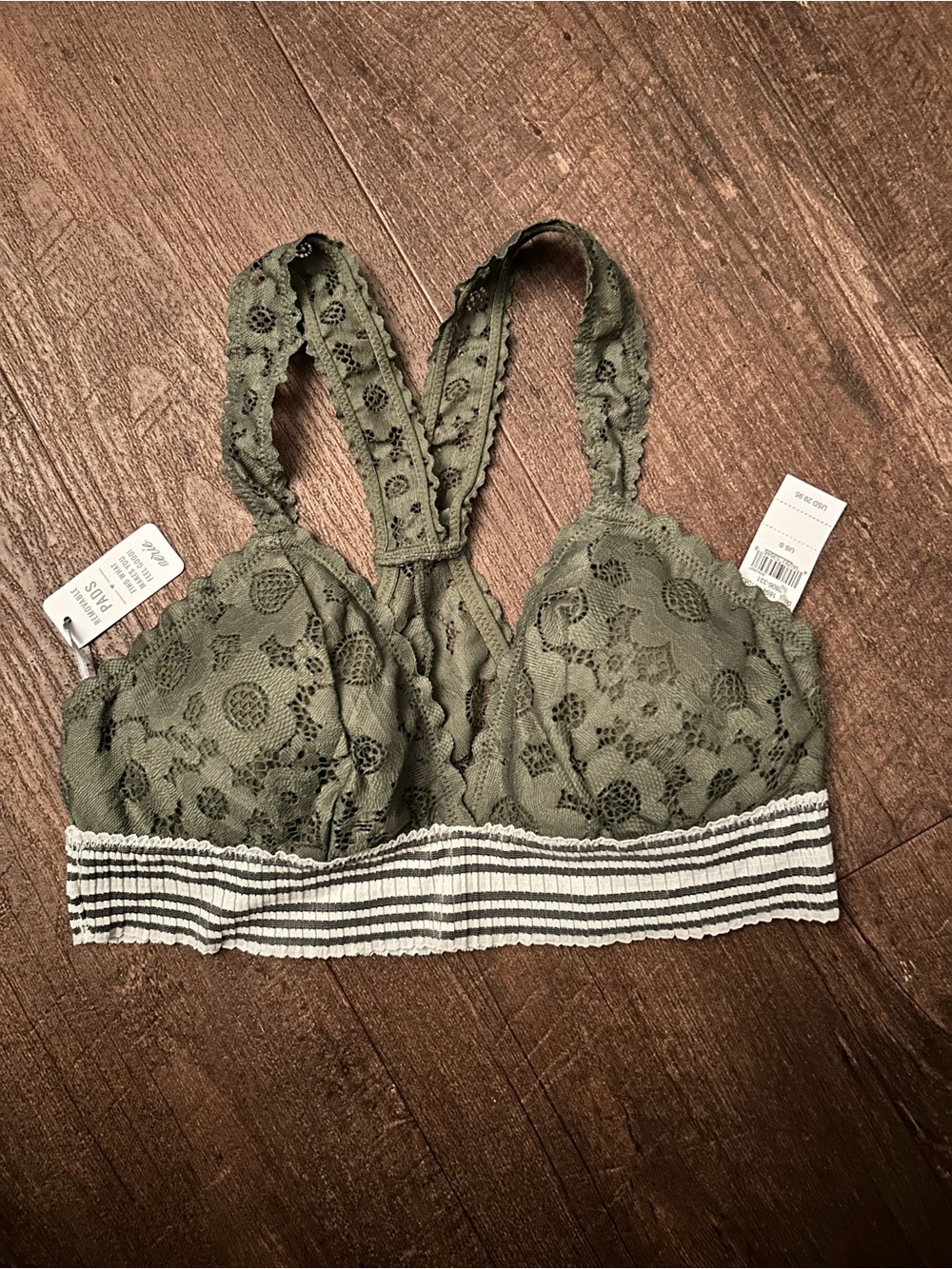 NWT aerie Lace Bralette Racerback Size Small Olive Green Army Green